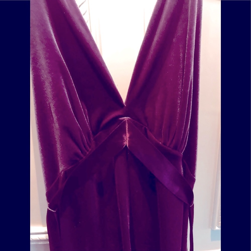 BCBGMaxAzria. Purple velvet halter dress.